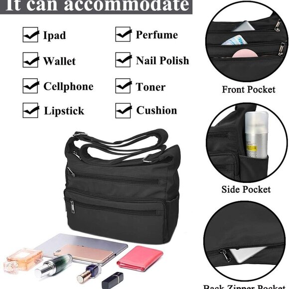 RFID Purses for Women Fabric Nylon Multi Pocket Crossbody Bag Ladies Travel Hand - Picture 4 of 7